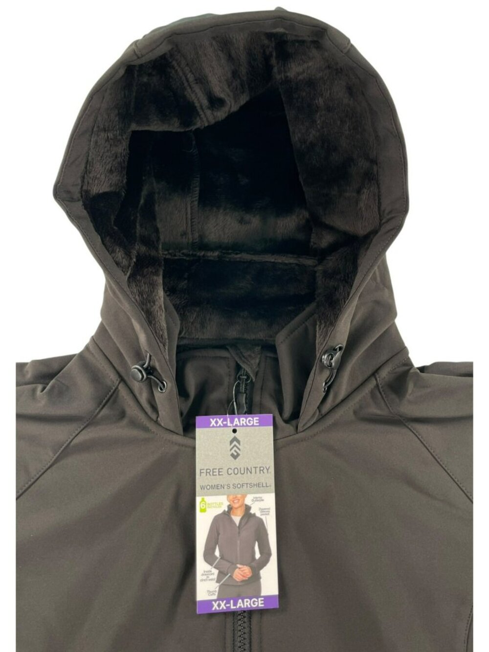 Free Country Softshell Jacket Black Hooded Water Resistant Women's Size 2XL NEW - Picture 2 of 10